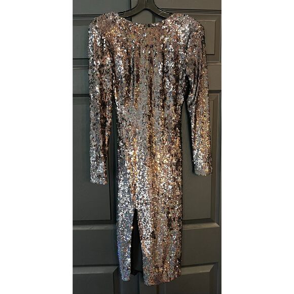 Dress The Population Natalie Long Sleeve Stretch Sequin Midi Sheath Dress XXS - Picture 3 of 9